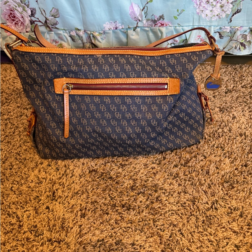 Dooney & Bourke Navy and Tan Monogram Shoulder Bag - Picture 4 of 16